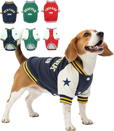 X-Large Dog Winter Fleece Jacket – Stylish Varsity Doggy Coat with Snap Closure & Thick Lining, Warm Pet Sweater for Large Dogs, Puppy Sport Jackets, Fashion Pup Coats for Holidays, Navy XL