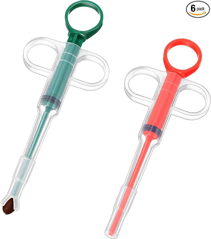 2 Pieces Pet Pill Plunger Popper for Small Cats Dogs Pill Gun Dispenser Shooter Pet Piller Soft Tip Tablet Syringe Pusher Animal Medicine Feeder for Feeding Accessories (Red, Green)