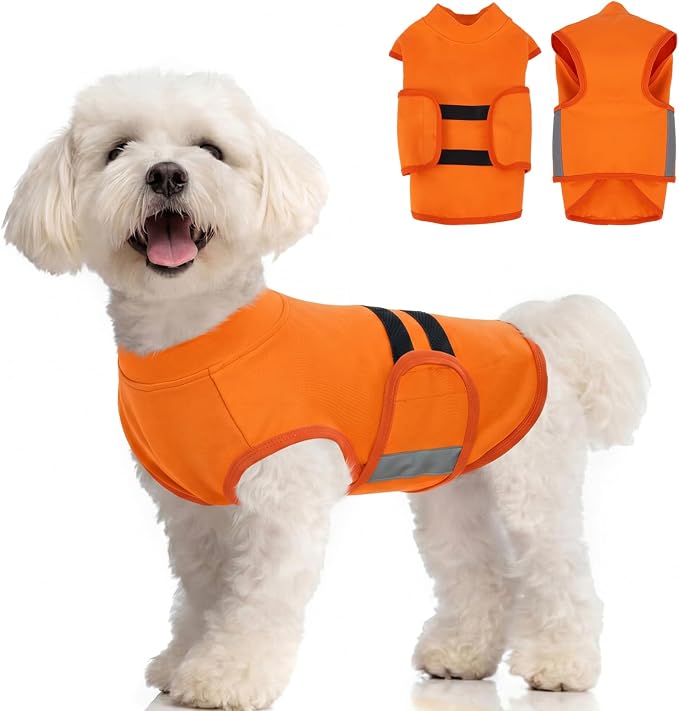 MIGOHI Dog Anxiety Relief Coat,Comfort Anxiety Vest for Dogs,Adjustable Dog Anxiety Calming Wrap for Fireworks,Thunderstorms,Travel,Separation,Anxiety Jacket for Medium Dogs,M, Orange