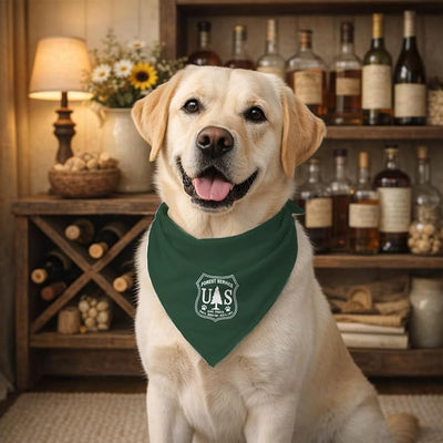 Forest Ranger Dog Bandana, Forest Service Green Adjustable Triangle Dog Scarf, Outdoor Pets Accessory Bandana for Small and Medium Dogs