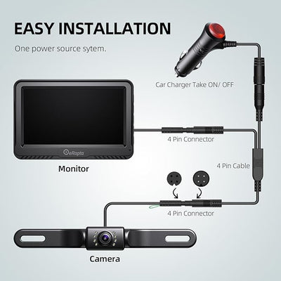 eRapta Backup Camera 4.3''HD 1080P Front Rear View Monitor kit IP69 Waterproof Night Vision DIY Grid Lines for Car Trucks RVs Tractors Bus Semi-Trailers Pickup A43