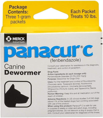 Panacur C Canine Dewormer Dogs 1 (3 Packets) Gram Each Packet Treats 10 lbs