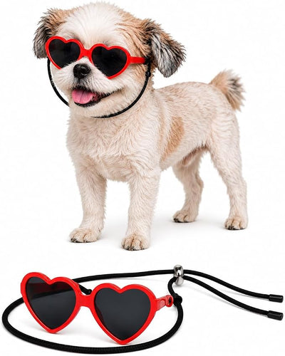G016-1 Dog Pet Heart Costume Sunglasses for Small to Medium Breed (Up to 15 lbs, 2-Pack Heart Red + Heart White)