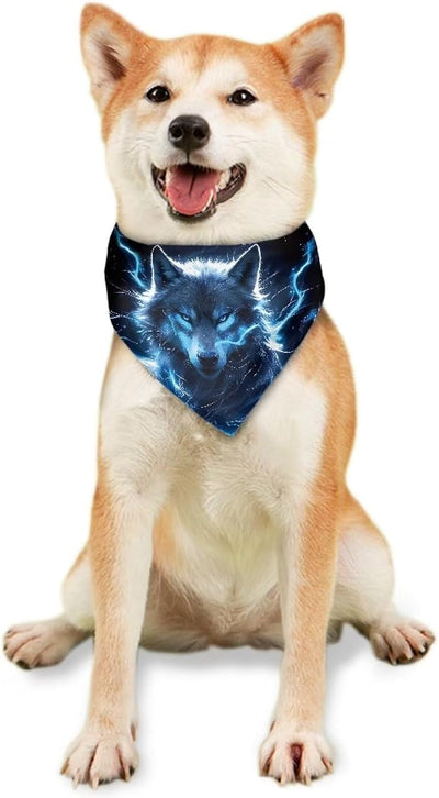 KEIAHUAN Blue Wolf Bandanas Dog Bib Adjustable Scarf Pet Bandana Classic Triangle Handkerchief Reversible Pet Costume Accessories 1PCS