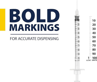 Easy Touch U-100 Pet Insulin Syringes for Dogs & Cats – 31G 1cc 5/16" Needle, Half-Unit Markings for Precise Dosing, Compatible with U-100 Insulin, Box of 100