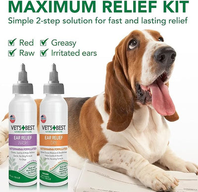 Vet's Best Dog Ear Cleaner Kit - Multi-Symptom Ear Relief - Wash & Dry Treatment - Alcohol-free
