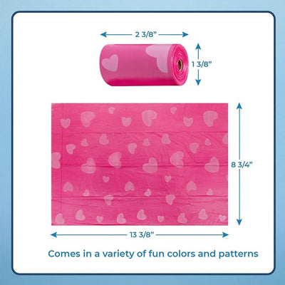 Best Pet Supplies Dog Poop Bags for Waste Refuse Cleanup, Doggy Roll Replacements for Outdoor Puppy Walking and Travel, Leak Proof and Tear Resistant, Thick Plastic - Pink Heart, 360 Bags