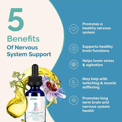 PranaPets Nervous System Support for Dogs and Cats | Herbal Formula Safely Aids in Reducing Nervousness, Involuntary Muscle Movements, Twitching and Helps Support Brain & Nervous System