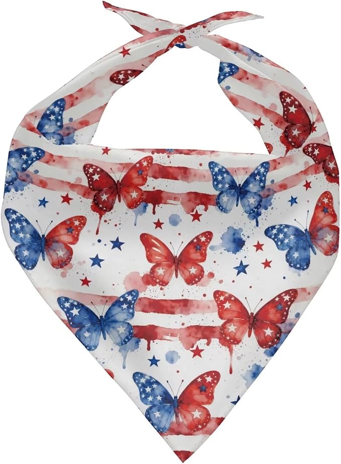 KEIAHUAN 250th Anniversary Dog Bandana American Flag Butterfly Triangle Reversible Pet Scarf Adjustable Dog Bibs for Boy and Girl