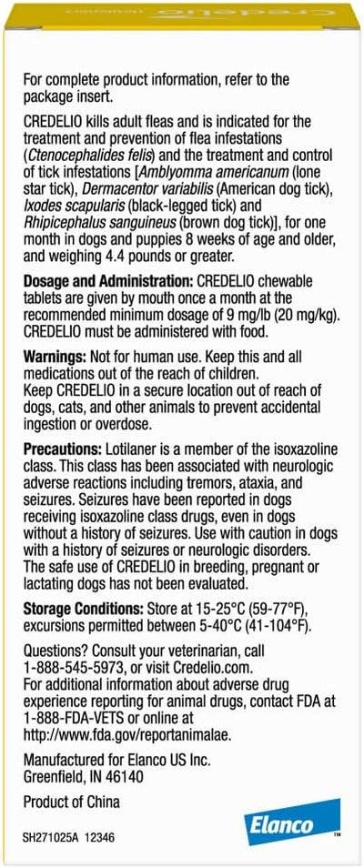 Credelio (lotilaner) Tick & Flea Treatment + Flea Infestation Protection for Dogs 4.4-6.0 lbs. (6 Tablets)