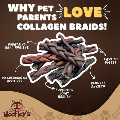Woofley's 6 Inch Braided Collagen Sticks for Dogs - (100 Count) Bully Stick Rawhide Alternative Dog Chews No Hide Bones for Medium & Large Dogs