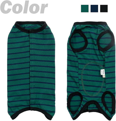 Dog’s Recovery Suit Post Surgery Shirt for Puppy, Wound Protective Clothes for Little Animals(Green Black Stripe-XXS)