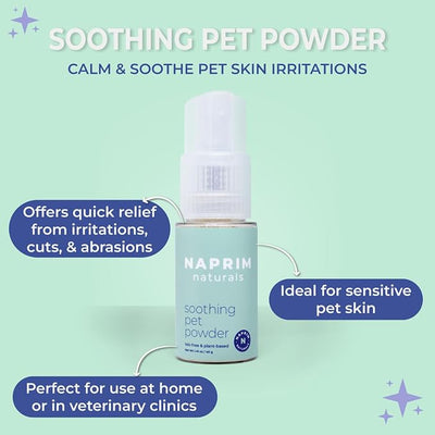 Naprim Naturals Soothing Pet Powder – Talc-Free Itch Relief for Dogs - Hot Spot Treatment, Dog Allergy Relief & Dry Shampoo for Dogs - Dog Paw Balm & Wound Care - First Aid for Sensitive Skin