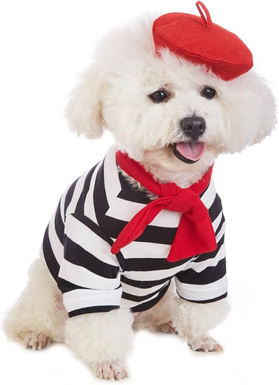 Artist Dog Costume with Funny Hat Painter Pet Clothes for Small Dog Shirts Puppy Summer T-Shirt (XS) Black