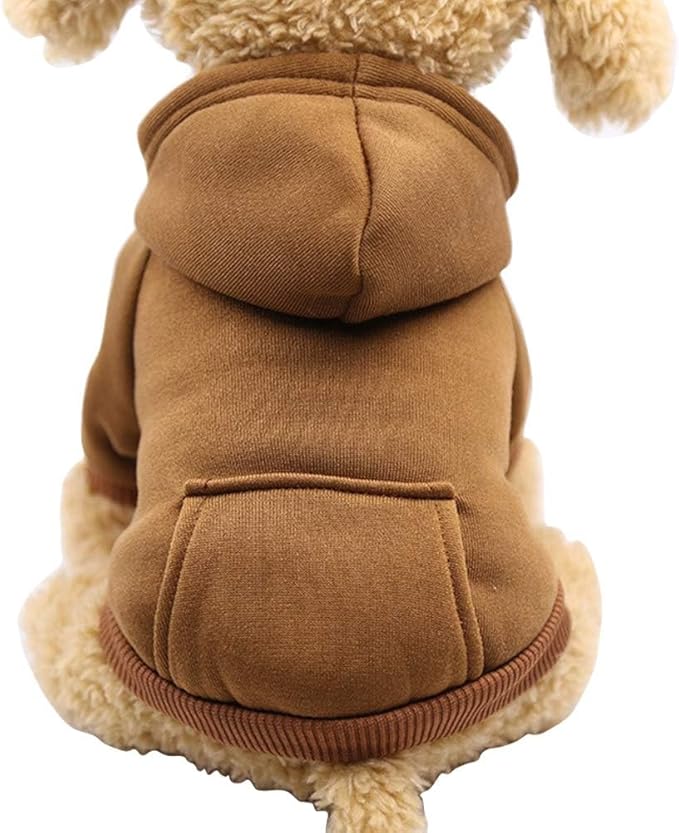 Jecikelon Soft Dog Hoodies for Small Dogs, Fleece Puppy Sweatshirt with Pockets, Warm Winter Cold Weather Coats for Pet Cat, Cute Clothes Puppy Costume (Coffee, X-Large)