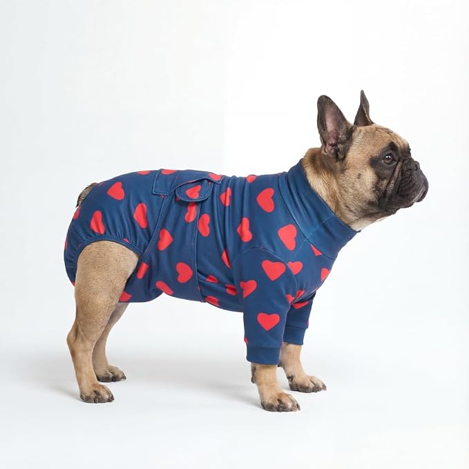 Spark Paws Dog Surgery Recovery Suit – Dog Recovery Suit After Surgery, Anti-Lick Dog Onesie, Abdominal Wound Protector, Soft Cone Alternative for Spay Neuter Male Female Pet Recovery - Hearts - XL