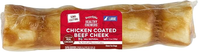 Rewardables Chicken Coated Beef Cheek Rolls for Dogs [9 Inch] — Long Lasting Chew, All Natural, No Artificial Flavors, 1 Large Roll — Aggressive Chewers, Large & Giant Dogs