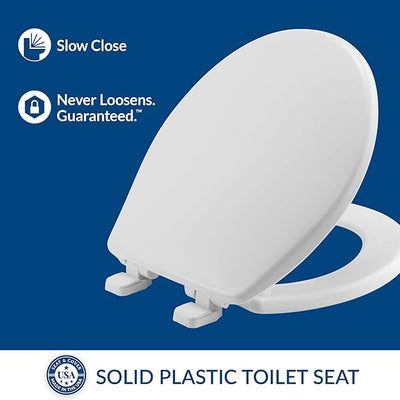 Mayfair Caswell Modern Slow Close Toilet Seat, Durable Plastic Seat, Made in USA, Round, White (Pack of 2)