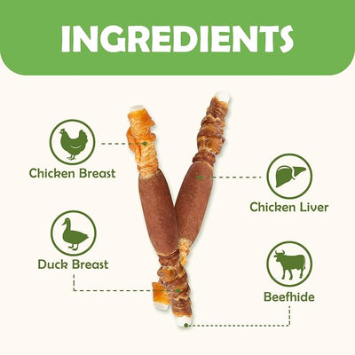 MON2SUN 5 Inch Triple Flavor Chicken Liver Duck and Chicken Rawhide 30 Count for Small and Medium Dogs & 5 Inch Triple Flavor Chicken Pumpkin and Duck Rawhide 15 Count for Small and Medium Dogs
