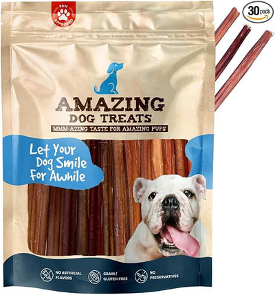 Amazing Dog Treats - Bully Sticks for Small Dogs (12 Inch Small- 30 Count) - Premium Thin Junior Bully Sticks for Dogs