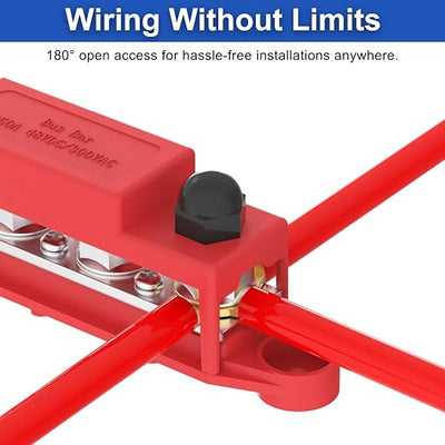 Upgraded Bus Bar 250A 12V Power Distribution Block with 3/8" (M10) 4-Posts Terminals Block with Cover for Automotive, Marine, Battery System(Black & Red)