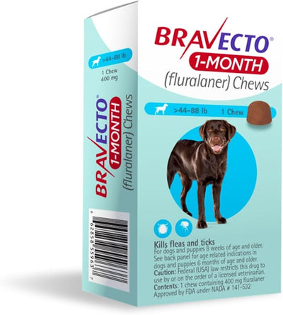BRAVECTO 1-Month Chews for Puppies, >44-88 lbs., 1 Chew, Blue Box | Flea Treatment, Flea Prevention, Tick Treatment, Tick Control, 1 Chew, 1 Month Supply, Dogs, Puppies