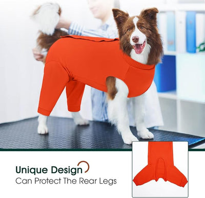 Kuoser Dog Recovery Suit with Anti Licking Rear Leg Sleeve, Orange 2XL | Abdominal Dog Surgical Suit with Pants Cover Protect Wounds, Dogs Elbow Protector Soft Pet Surgery Onesie Cone Alternative