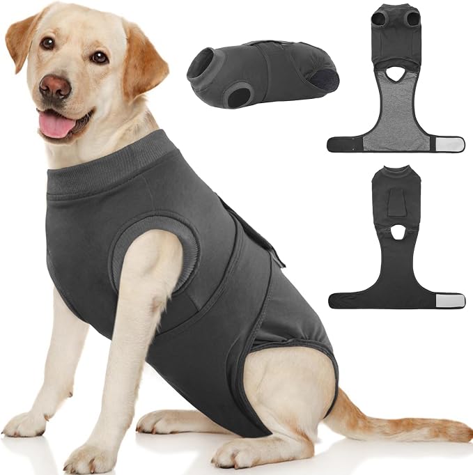 Kuoser Dog Surgery Suit Female Spay, Dog Recovery Suit Male Neuter, Pet Clothes Onesie for Surgery Anti Licking Abdominal Wounds Puppy Surgical Recovery Bodysuit Shirt, Substitute E-Collar & Cone