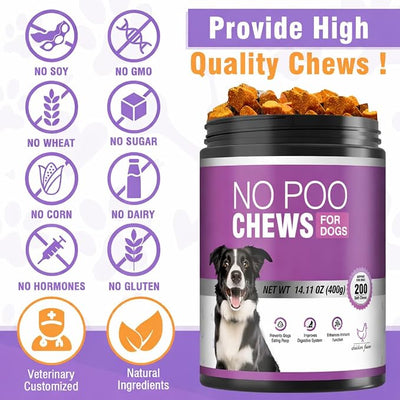 200 Chews No Poo Chews-No Poop Eating Deterrent for Dog-Coprophagia Deterrent for Dogs-Prevent Stop Dogs from Eating Poop Supplement with Digestive Enzymes&Probiotics-Breath Freshener-Chicken