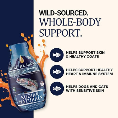 8oz Wild Alaskan Salmon Oil Formula for Dogs, Omega 3 Fish Oil with EPA & DHA – Skin & Coat, Joint, Heart & Immune Support – Helps Itching, Shedding & Dry Skin – Liquid Supplement