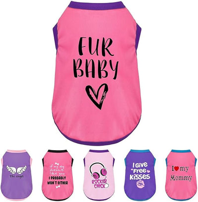 Color-Blocked Dog Tank Top with Playful Heat Transfer Designs – Lightweight Polyester Shirt for Small,MediumDogs, Perfect for Casual Outings.Fur Baby Pink M