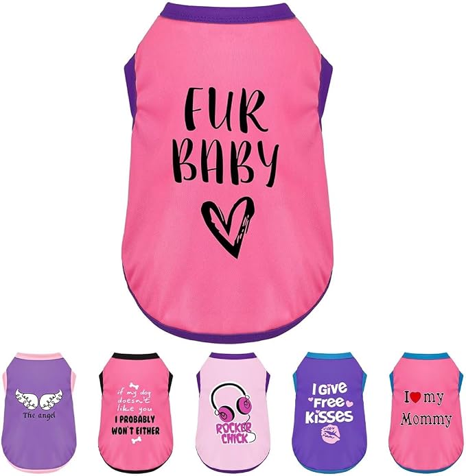 Color-Blocked Dog Tank Top with Playful Heat Transfer Designs – Lightweight Polyester Shirt for Small,MediumDogs, Perfect for Casual Outings.Fur Baby Pink S
