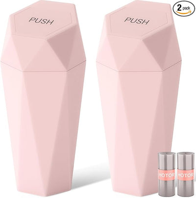 HOTOR Car Trash Can with Lid - 2 Pack, Car Accessories for Interior, Leakproof Vehicle Garbage Can with 30 Attached Trash Bags, Multipurpose Organizers and Storage for Home, Office, Pink