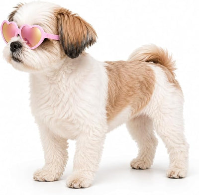 G016-1 Dog Pet Heart Costume Sunglasses for Small to Medium Breed (Up to 15 lbs, Heart Pink-Pink Mirror)
