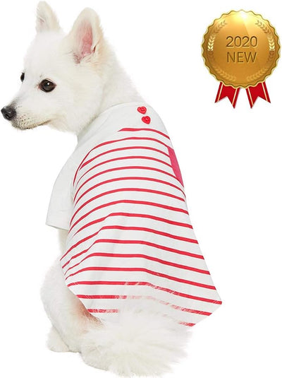 Blueberry Pet Soft & Comfy Summer Vacation Beach Cotton Dog T-Shirt in Pink Stripes, Sea Lover Shirt Tank Top Clothes, Back Length 18", for Large Dogs