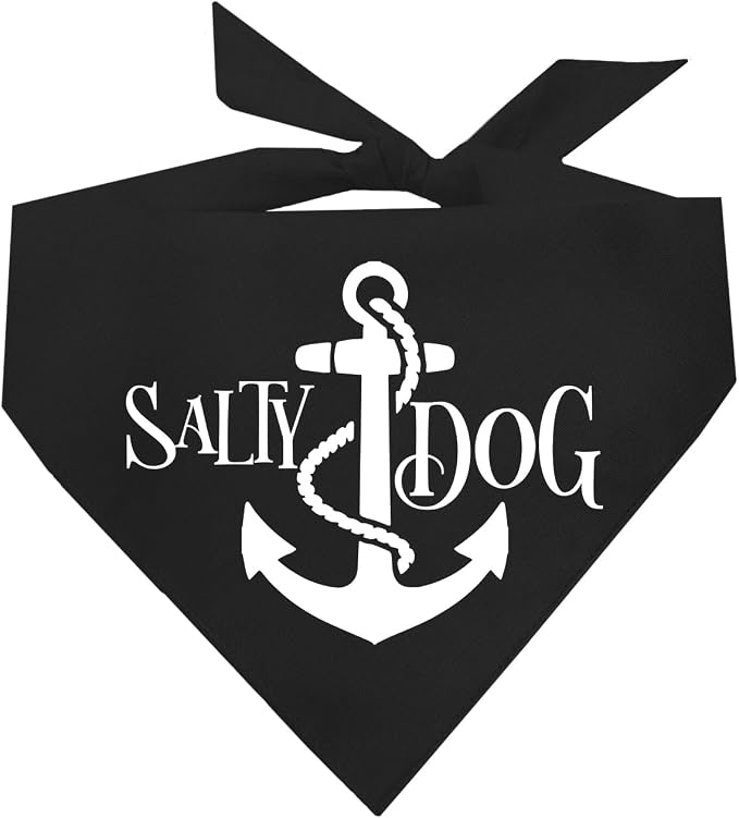Salty Dog Dog Bandana 100% Cotton Adjustable Triangle Summer Vacation Beach Pool | Black, One Size (100)