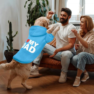 Dog Sweater Dog Hoodie Cold Weather Dog Coat Hooded Sweatshirt for Puppies,Cats, Small Medium Large Dogs (Blue(I Love My Dad), XX-Large)