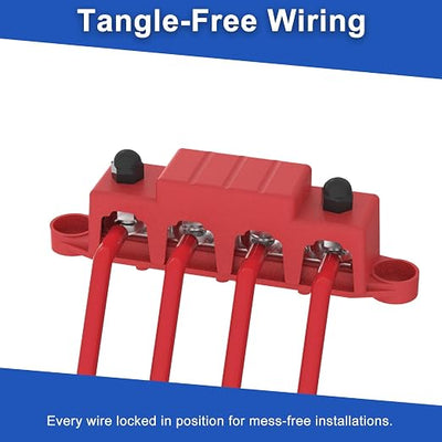 Bus Bar 250A 12V Power Distribution Block with 5/16" (M8) 4-Posts Terminals Block with Cover for Automotive, Marine, Battery System (Black & Red)