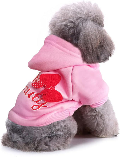 Jecikelon Print Dog Hoodies for Small Dogs with Bow, Soft Fleece Puppy Clothes for Pet Cat, Warm Winter Outfits Cold Weather Coats, Cute Sweatshirt Puppies Costume (X-Small, Y01-Pink)