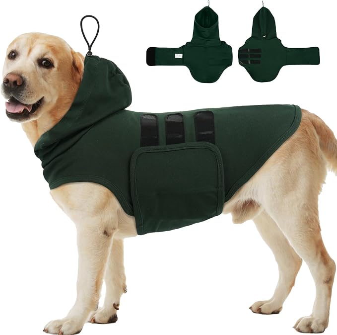 Dog Anxiety Calming Vest, Dog Calming Vest with Ear Cover, Anxiety Jacket for Large Dogs, Dog Compression Shirt Anxiety for Separation, Fireworks, Vet Visits, Travel (DarkGreen, XL)