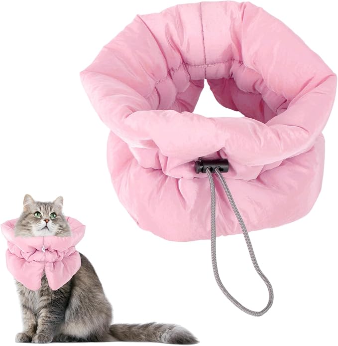 BOXOB Adjustable Recovery Collar for Dogs and Cats, Waterproof & Soft Cat Donut Cone Lightweight Neck Protective Elizabethan for Pets Kitten Kitty Puppy to Prevent Licking Wounds (S, Pink)