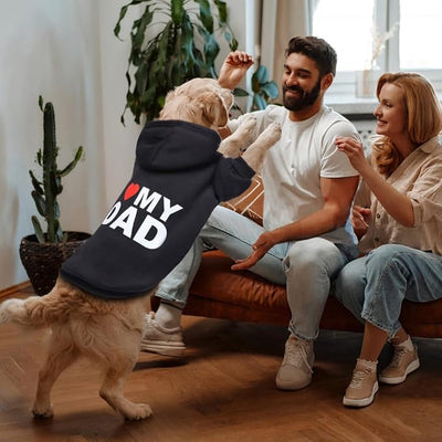 Dog Sweater Dog Hoodie Cold Weather Dog Coat Hooded Sweatshirt for Puppies,Cats, Small Medium Large Dogs (Medium, Black (I Love My Dad))