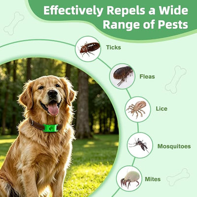 Natural Flea and Tick Prevention Pendant for Dogs Flea and Tick Collar, Waterproof Flea and Tick Repellent Dog Tag Safe for All Breeds & Sizes with 2 Silicone Buckles & 4 Refills, COLLAR NOT INCLUDED