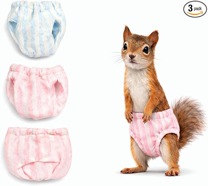 3Pcs Extra Small Squirrel Diapers Reusable (Size S, 3.9" – 6" Waist) | Washable, Stretchable, Highly Absorbent and Leak-Proof, Tiny Pet Diapers for Hamsters, Sugar Glider, Rats, Mice