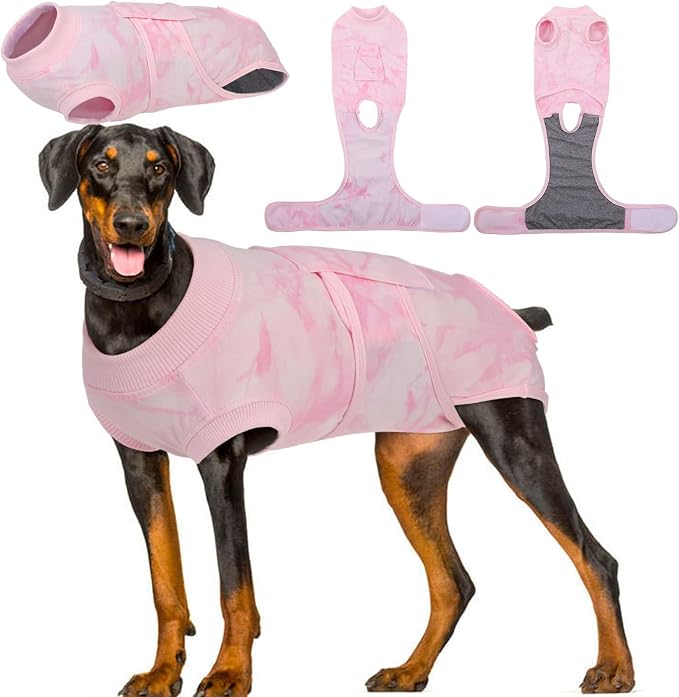 Kuoser Dog Surgery Recovery Suit, Anti Licking Surgical Suit for Dogs Male Neuter, Soft Dog Surgery Suit Female Spay Subsititute E-Collar Cone, Doggie Body Suits After Surgery Pink Tie Dye 2XL