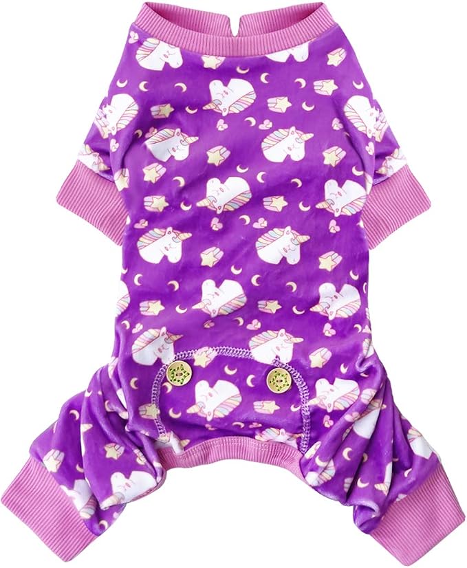 KYEESE Dog Pajamas Velvet Dog Pajamas Small Sized Dogs Soft Dogs Clothes Pet Coat Stretchy Doggie Pjs Pet Costume with Unicorn Pattern Comfy Doggie Jammies Onesie, Medium