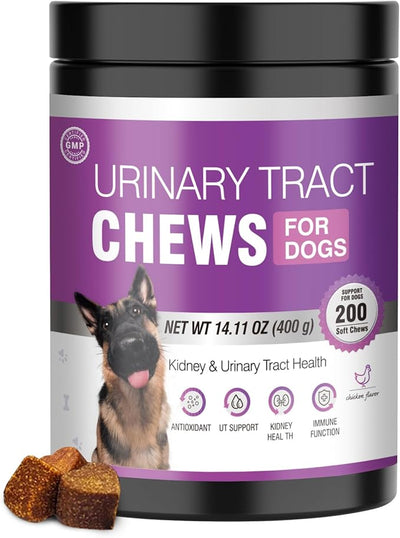 Dog Uti Treatment Cranberry Supplement for Dogs 200 Chews Urinary Tract Medicine Bladder Control Pills Kidney Support Cranberrys Extract Bites Uti Infection Treats Incontinence Remedy for Dogs Chicken