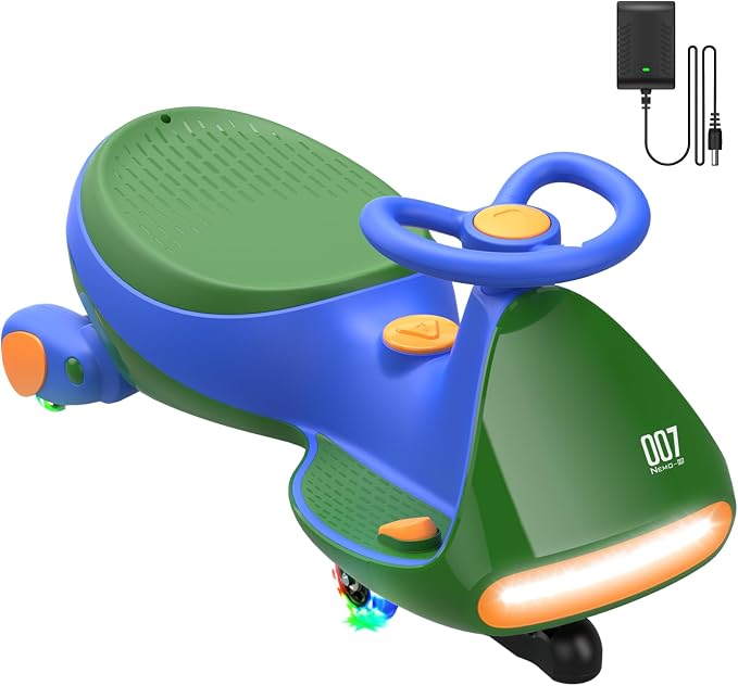FanttikRide N7 Pro Electric Wiggle Car with Pedal, Rechargeable Battery, CyberWiggle, 2 in 1 Swing Car, 2 Speeds Max 4 Mph, Anti-Rollover, Flashing Wheels, Bluetooth, Ages 3+, 150 Lbs, Green