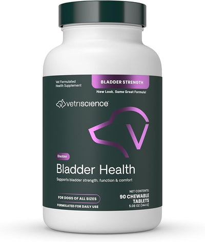 VetriScience Bladder Health Chewable Tablets, Bladder Strength Urinary Tract Supplement for Dogs, Reduce Urine Leakage and Overactive Bladder, with Soy Protein and Saw Palmetto, Smoke, 90 Count