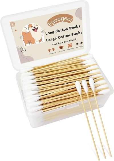 Egaageoi 200 Pcs 6 Inch Large Bamboo Cotton Swabs with Storage Box | for Pet Owners, Groomers, Vet, Outdoor Care, After Swimming, Daily use, with Soft Cotton Tips, Safe Reach for Wax Removal